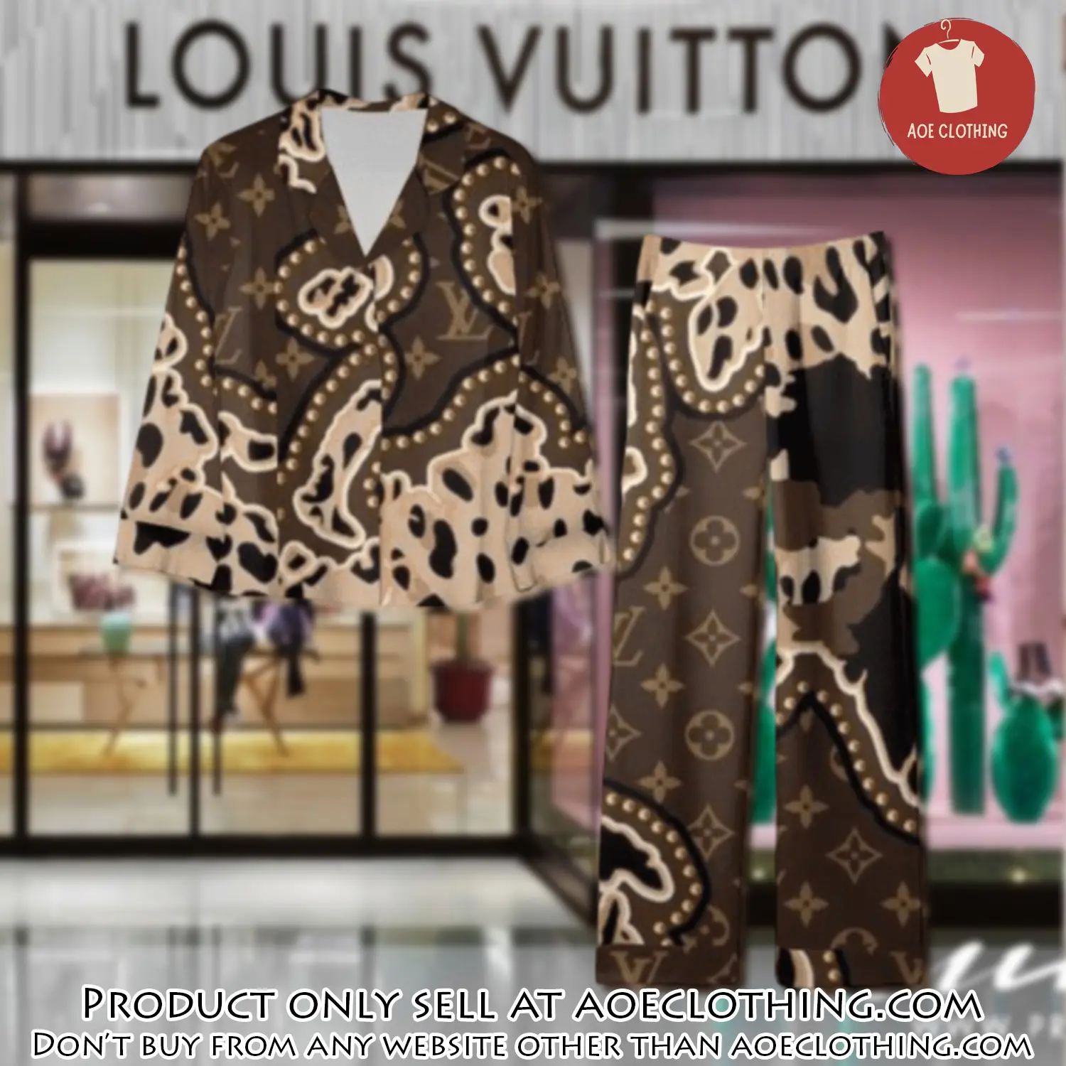 Trending luxury lv satin pajama set pjs1083 aoe2550563